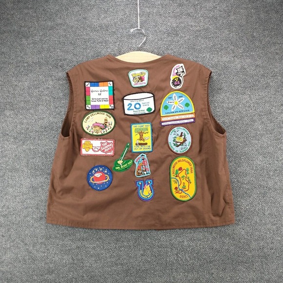 Girl Scout USA Hoosier Capital Uniform Vest Brown Actual 40x20.5 Vintage Patches - Picture 6 of 11